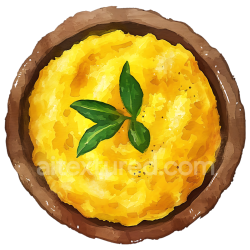 seamless Polenta Breakfast Bowl Graphic with Fresh Basil Topping in Watercolor Style texture 8k free download PBR