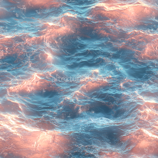 Seamless 3D PBR Water Texture Featuring Gentle Waves with Warm Reflective Highlights