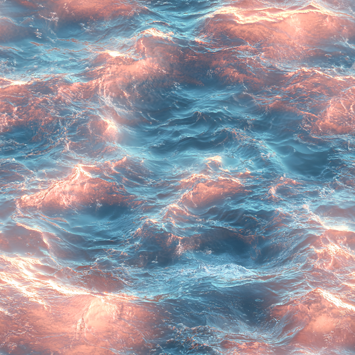 Water Featuring Gentle Waves with Warm Reflective Highlights seamless PBR texture preview