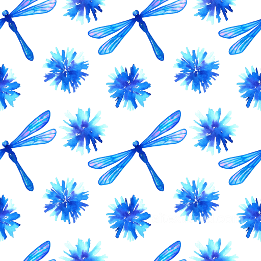 Blue Watercolor Dragonfly and Floral Pattern Seamless Texture seamless Dragonfly PBR texture