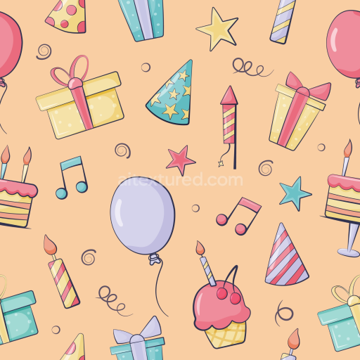 Seamless 3D PBR Birthday Party Pattern Texture with Balloons and Gifts