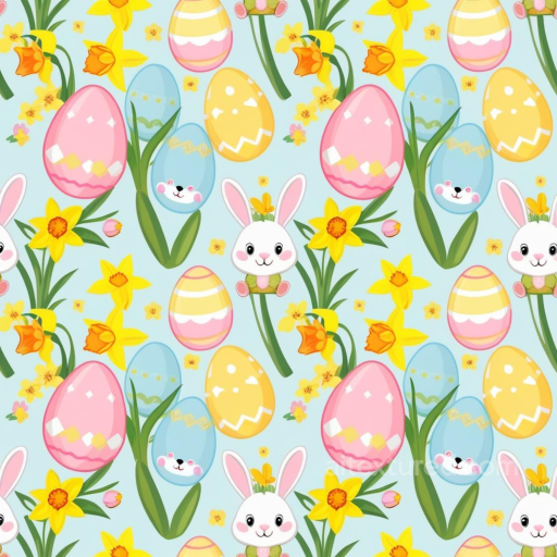 All Easter Digital paper Texture of Easter Eggs, Bunny and Daffodils in Pastel Colors seamless All Easter Digital paper PBR texture