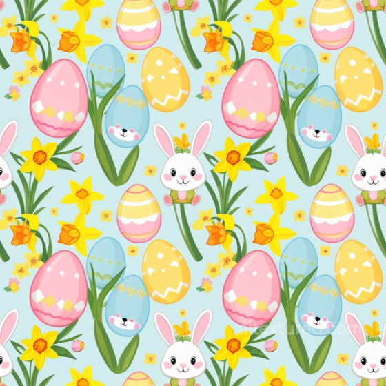 All Easter Digital paper Texture of Easter Eggs, Bunny and Daffodils in Pastel Colors All Easter Digital paper texture preview