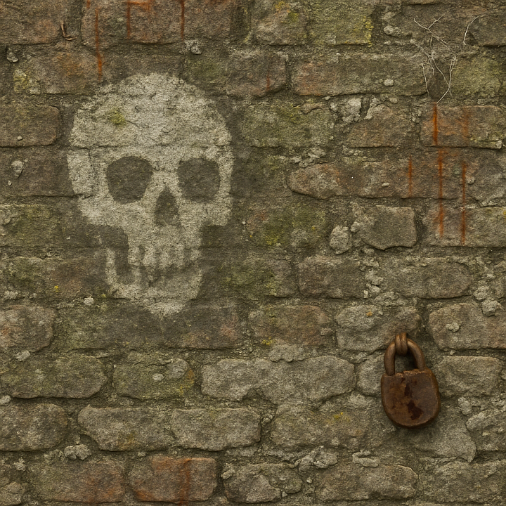 Spooky Graffiti On Weathered Bricks With Rust Stains And Mold seamless PBR texture preview