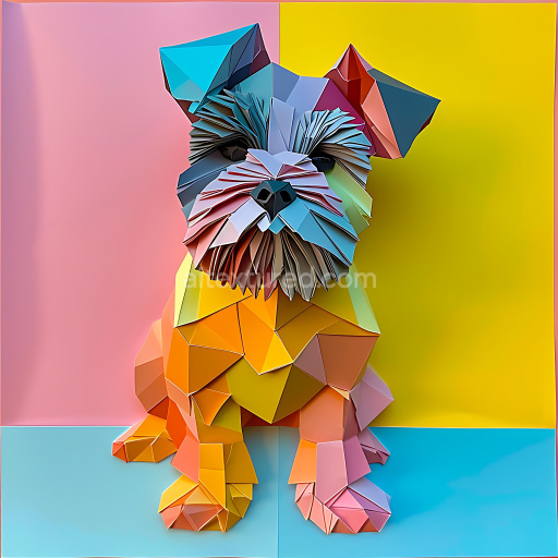 Seamless 3D PBR Texture of Colorful Origami Bolognese Dog with Faceted Geometry