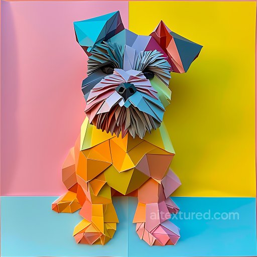 Animal - Seamless 3D PBR Texture of Colorful Origami Bolognese Dog with Faceted Geometry texture preview