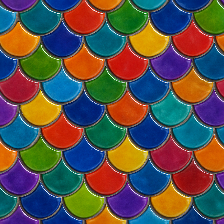 Fish Scale Tiles Mosaic With Vibrant Colors And Glossy Finish Surface seamless PBR texture preview
