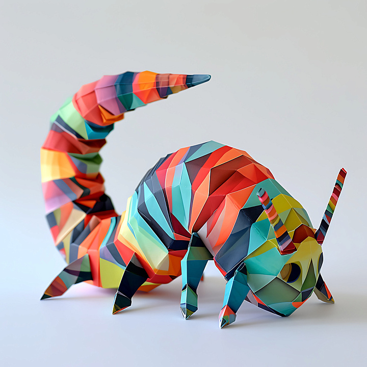 Animal of Multicolored Origami Caterpillar with Geometric Segments seamless PBR texture preview