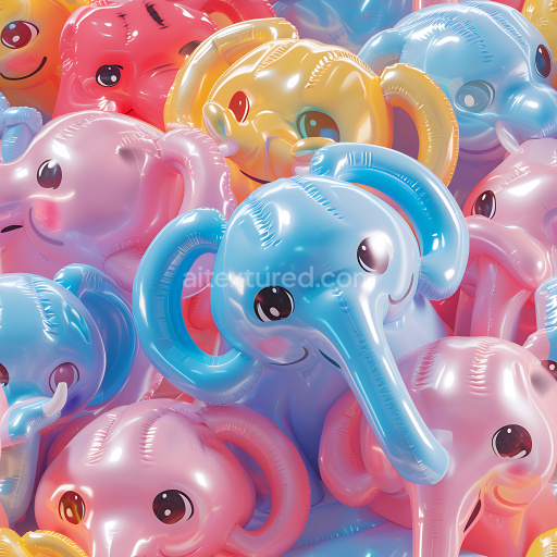Seamless 3D inflated glossy elephant balloon PBR texture with colorful vinyl surface