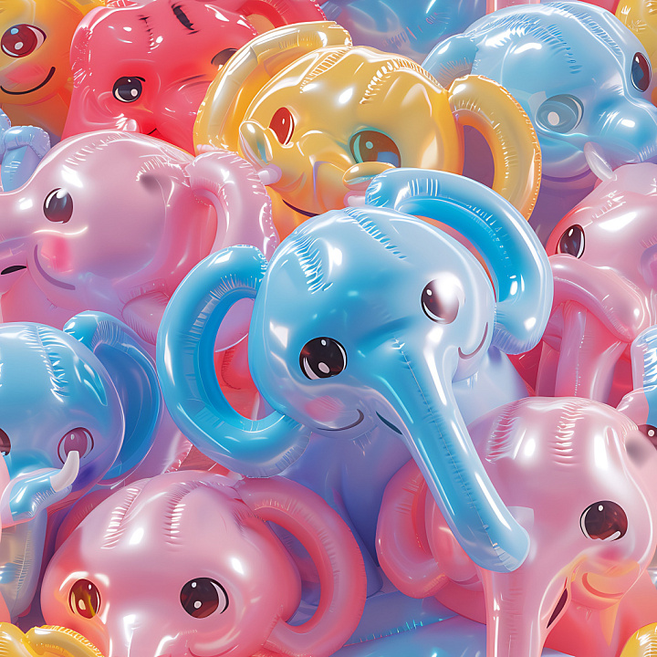 Inflated Glossy Elephant Balloon With Colorful Vinyl Surface seamless PBR texture preview