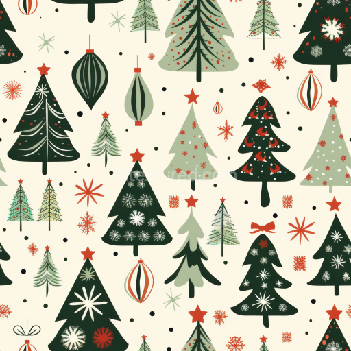 Preview — Seamless 3D PBR Texture Featuring Stylized Christmas Trees & Ornaments