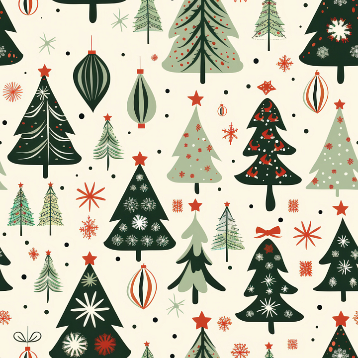 Featuring Stylized Christmas Trees & Ornaments seamless PBR texture preview