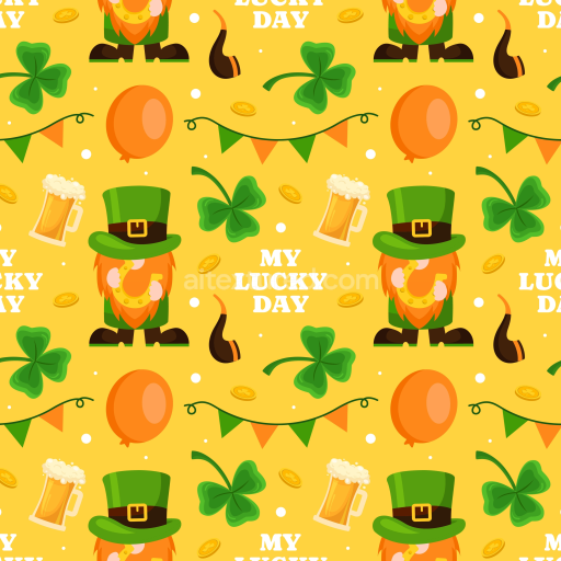 Seamless 3D PBR Texture Featuring St Patrick Digital Paper with Leprechaun & Shamrocks