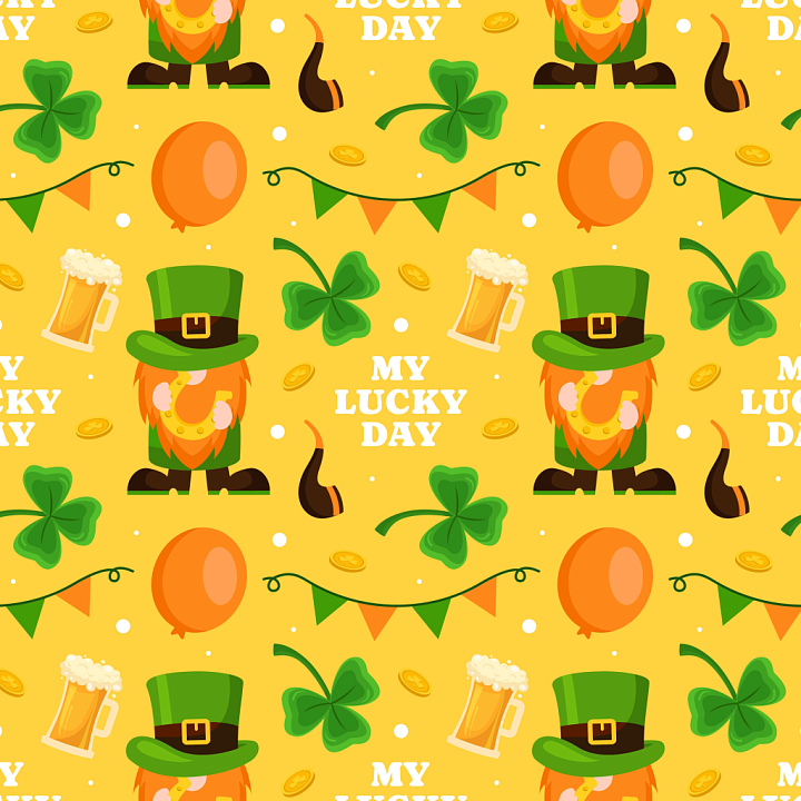 Featuring St Patrick Digital Paper with Leprechaun & Shamrocks seamless PBR texture preview