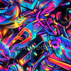 seamless Seamless 3D PBR Texture with Vibrant Neon Abstract Graffiti Art texture 8k free download PBR