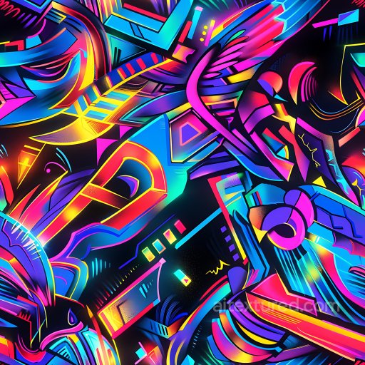 Seamless 3D PBR Texture with Vibrant Neon Abstract Graffiti Art texture preview