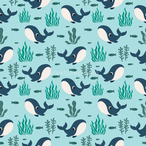 Pattern Bundle - Seamless 3D Cartoon Whale and Seaweed Pattern PBR Texture with Playful Marine Motifs texture preview