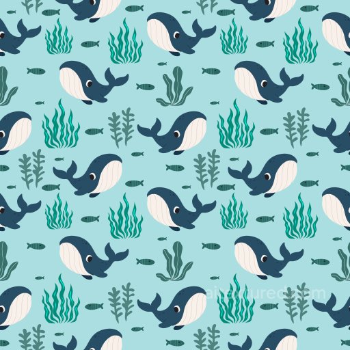 Cartoon Whale and Seaweed Pattern PBR Texture with Playful Marine Motifs seamless Pattern Bundle PBR texture
