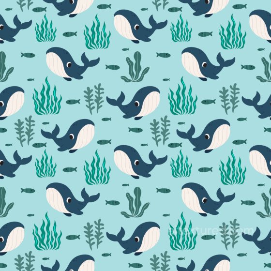 Cartoon Whale and Seaweed Pattern PBR Texture with Playful Marine Motifs Pattern Bundle texture preview
