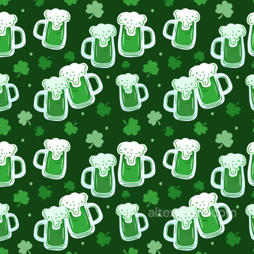 with Green Beer Mugs & Four-Leaf Clovers seamless St patrick digital paper bundle PBR texture