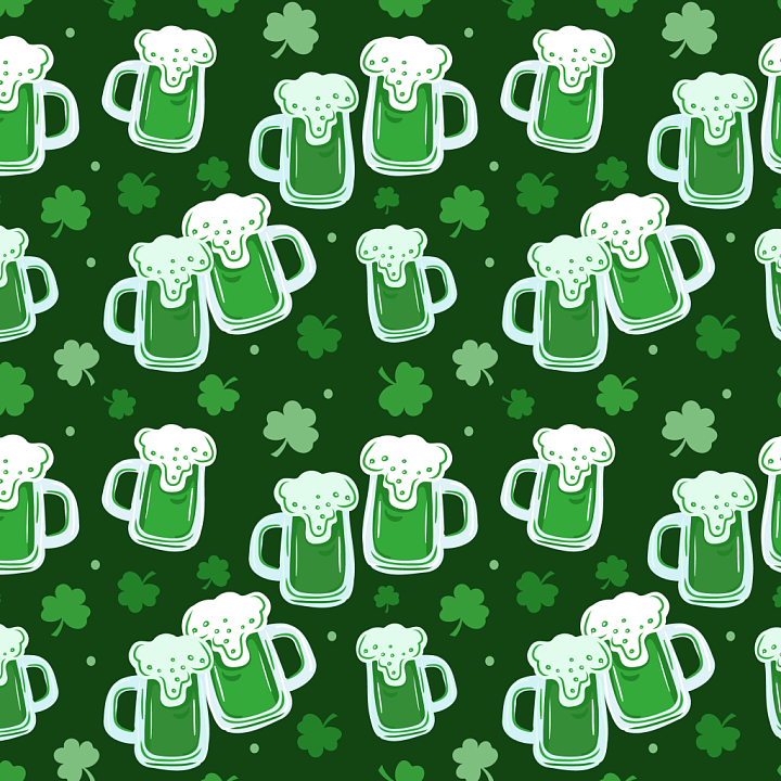 with Green Beer Mugs & Four-Leaf Clovers seamless PBR texture preview