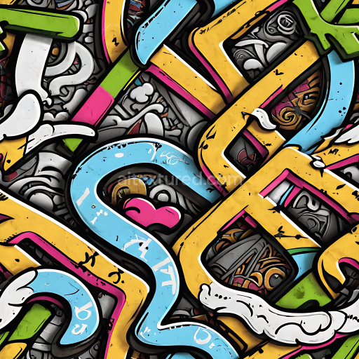 Seamless 3D PBR Texture Featuring Bold Colorful Graffiti Art with Abstract Shapes