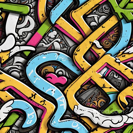 Seamless 3D PBR Texture Featuring Bold Colorful Graffiti Art with Abstract Shapes texture preview