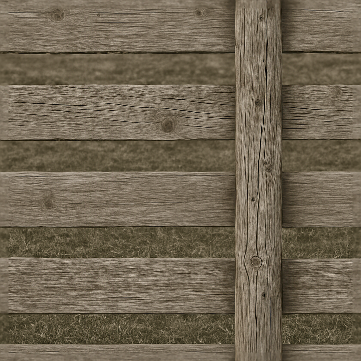 Farm Fence With Rough Wood And Fence Posts Showing Nail Holes seamless PBR texture preview