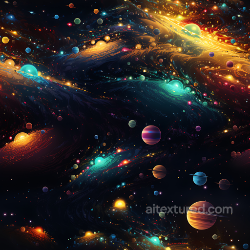 Space PBR Texture Featuring Vibrant Nebulae and Multicolored Planets seamless Star, space, planets PBR texture
