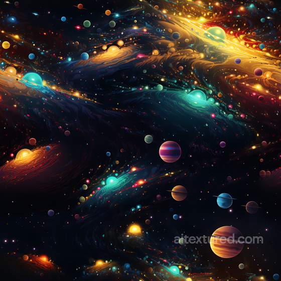 Space PBR Texture Featuring Vibrant Nebulae and Multicolored Planets Star, space, planets texture preview
