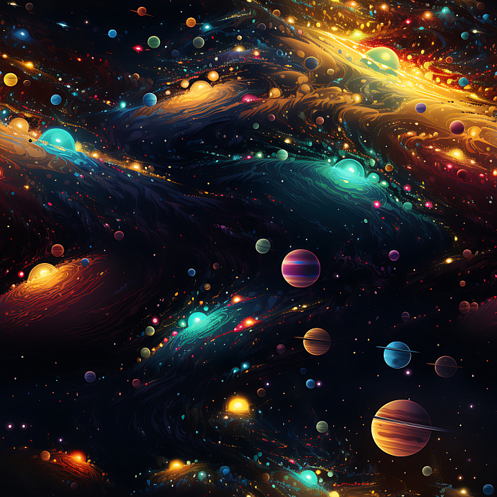 Space Featuring Vibrant Nebulae and Multicolored Planets seamless PBR texture preview