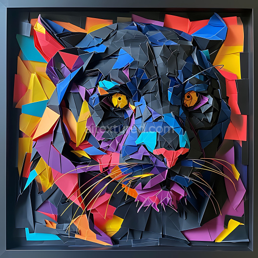 Seamless 3D PBR Texture Featuring Origami-Style Black Panther with Vibrant Multicolor Facets