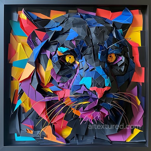 Animal - Seamless 3D PBR Texture Featuring Origami-Style Black Panther with Vibrant Multicolor Fac… texture preview
