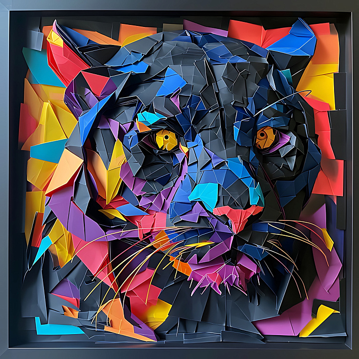 Featuring Origami-Style Black Panther with Vibrant Multicolor Facets seamless PBR texture preview