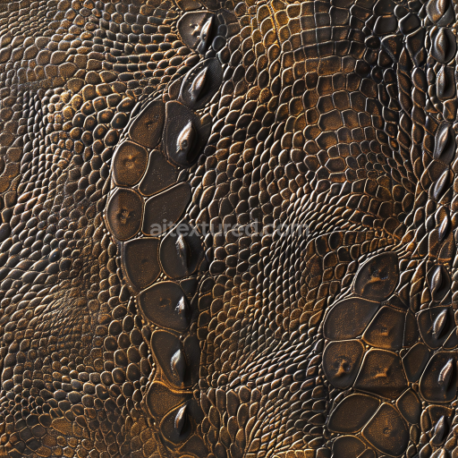 Seamless 3D PBR Crocodile Embossed Dark Brown Leather Texture with Glossy Finish