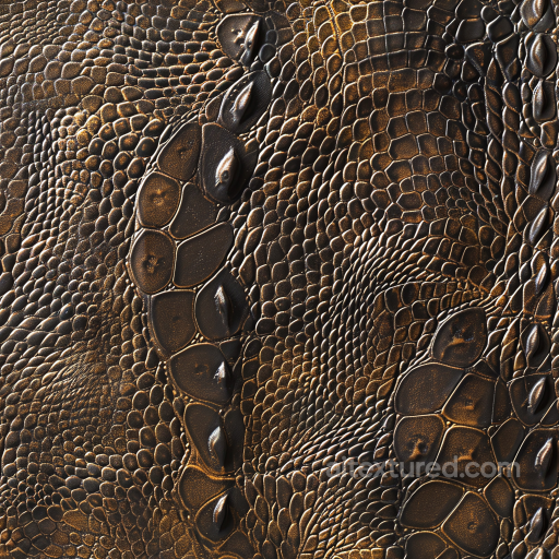 Crocodile Embossed Dark Brown Leather Texture with Glossy Finish seamless Leather PBR texture