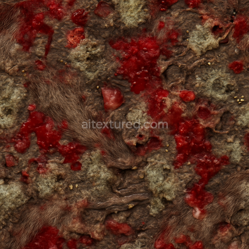 Seamless 3d texture pbr 8k rat fur with dusty particles and wet blood splatter accents