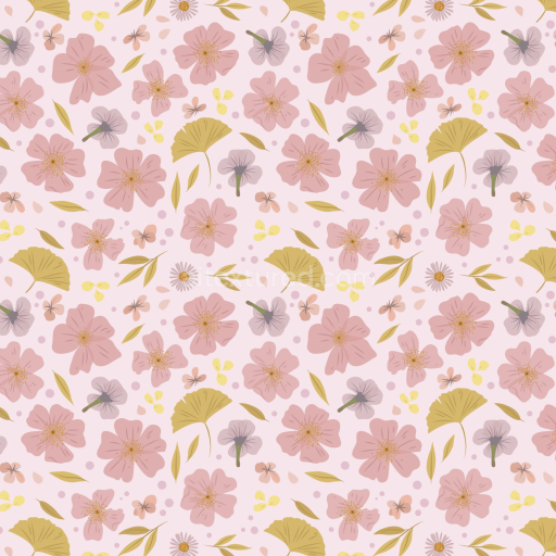 Seamless 3D PBR Watercolor Cherry Floral Fabric Texture with Soft Pastel Flowers