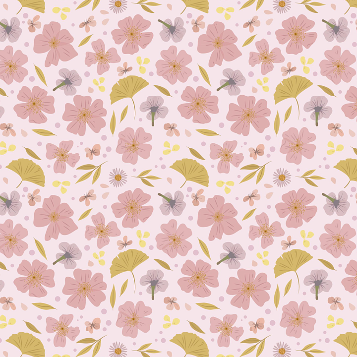 Watercolor Cherry Floral Fabric with Soft Pastel Flowers seamless PBR texture preview