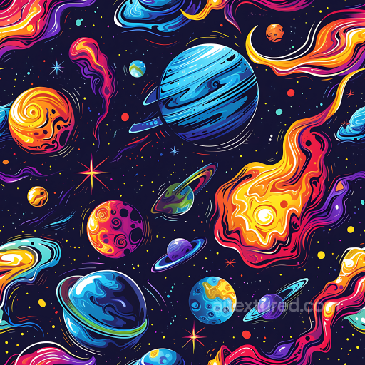 Space PBR Texture Featuring Vibrant Stylized Planets and Cosmic Energy seamless Star, space, planets PBR texture