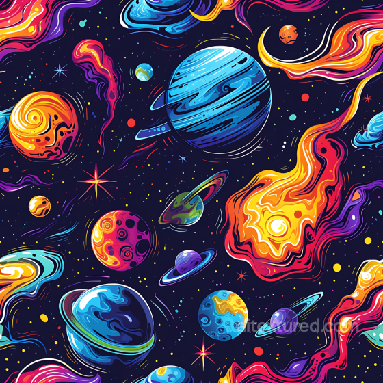 Space PBR Texture Featuring Vibrant Stylized Planets and Cosmic Energy Star, space, planets texture preview