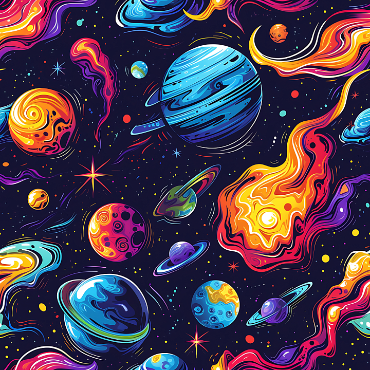 Space Featuring Vibrant Stylized Planets and Cosmic Energy seamless PBR texture preview