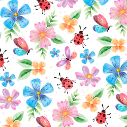 seamless Seamless 3D PBR Watercolor Butterflies and Floral Fabric Texture texture 8k free download PBR