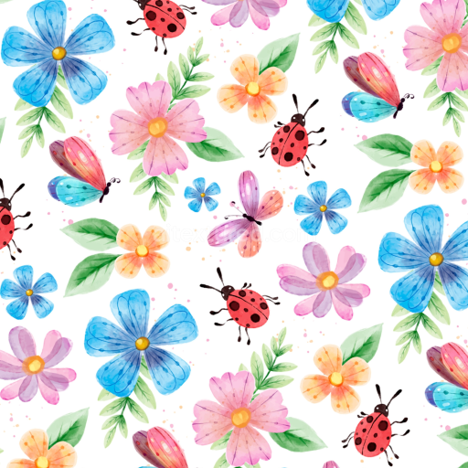 Seamless 3D PBR Watercolor Butterflies and Floral Fabric Texture
