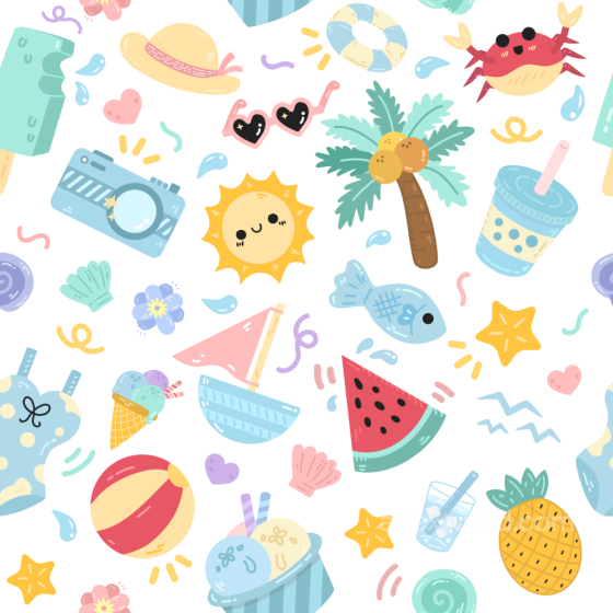 Baby Boy Summer-Themed Cartoon Fabric Texture With Playful Icons Baby Boy texture preview