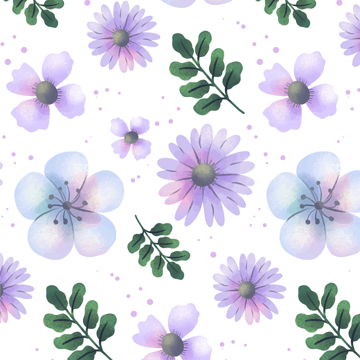 Purple Flower Fabric with Watercolor Style seamless PBR texture preview