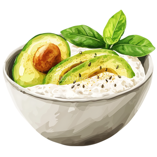 Savory Oatmeal Breakfast Bowl with Avocado and Fresh Herbs Illustration