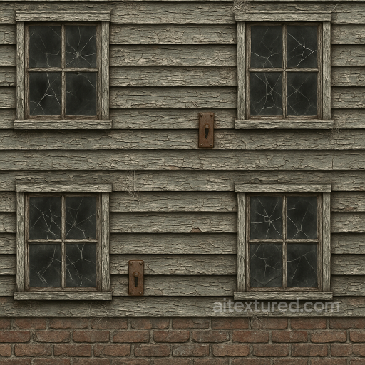 Haunted House Siding With Cracked Windows And Peeling Paint seamless Halloween PBR texture