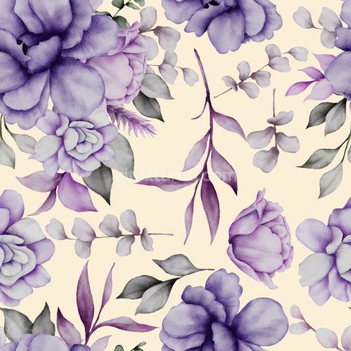 Seamless 3D PBR Texture of Purple Flower Pattern on Soft Fabric Background
