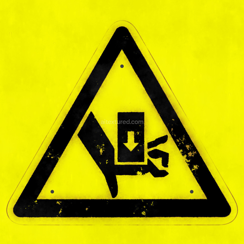 Seamless PBR sign texture in bright yellow with caution symbol
